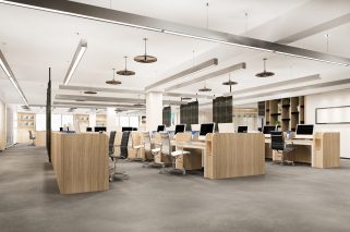 3d rendering business meeting and working room on office building