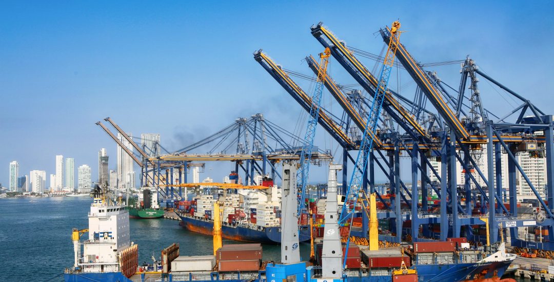 January 27, 2019, Cartagena, Columbia. Port with cargo ships, cr