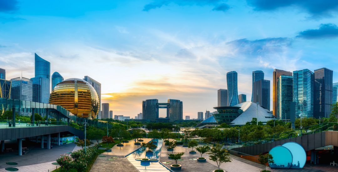 Hangzhou Financial District Plaza and building landscape skyline