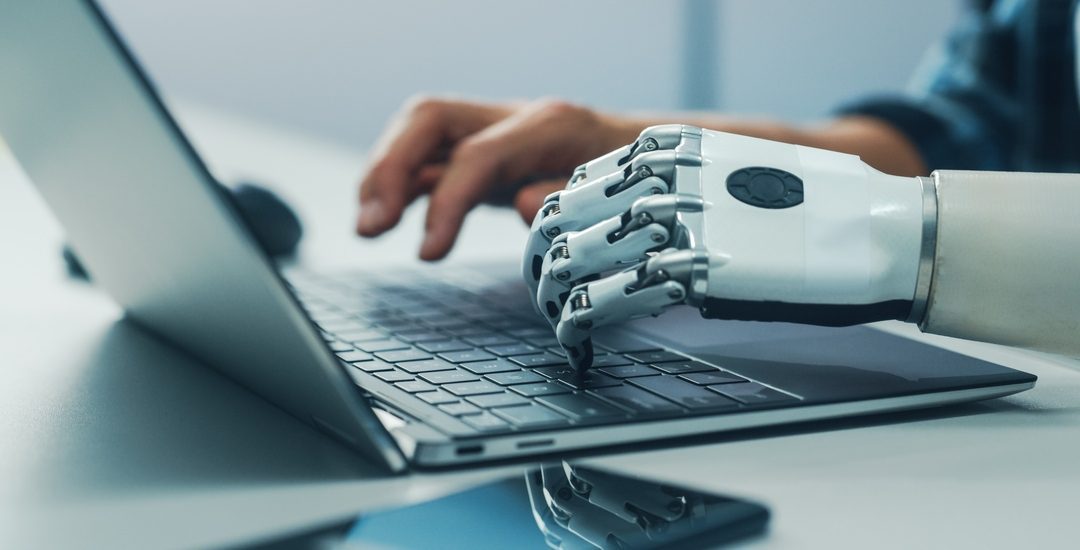 Close-up,On,Hands:,Person,With,Disability,Using,Prosthetic,Arm,To