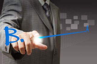 businessman hand touch line plan a to plan b as concept