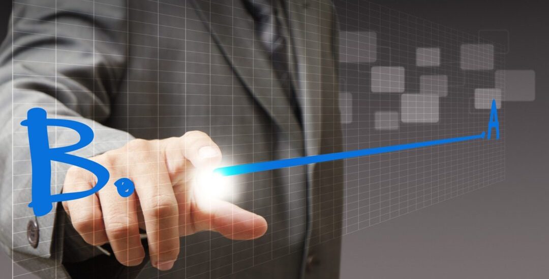 businessman hand touch line plan a to plan b as concept