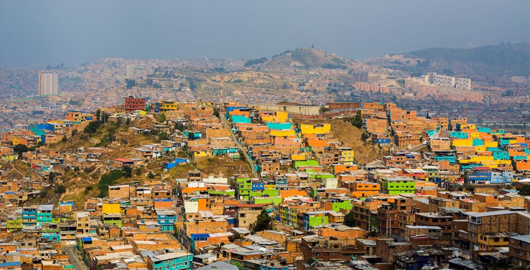 Colorful houses in bogota mountains, This is in Colombia. Bolivar city or ciudad Bolivar neighborhood in Bogota