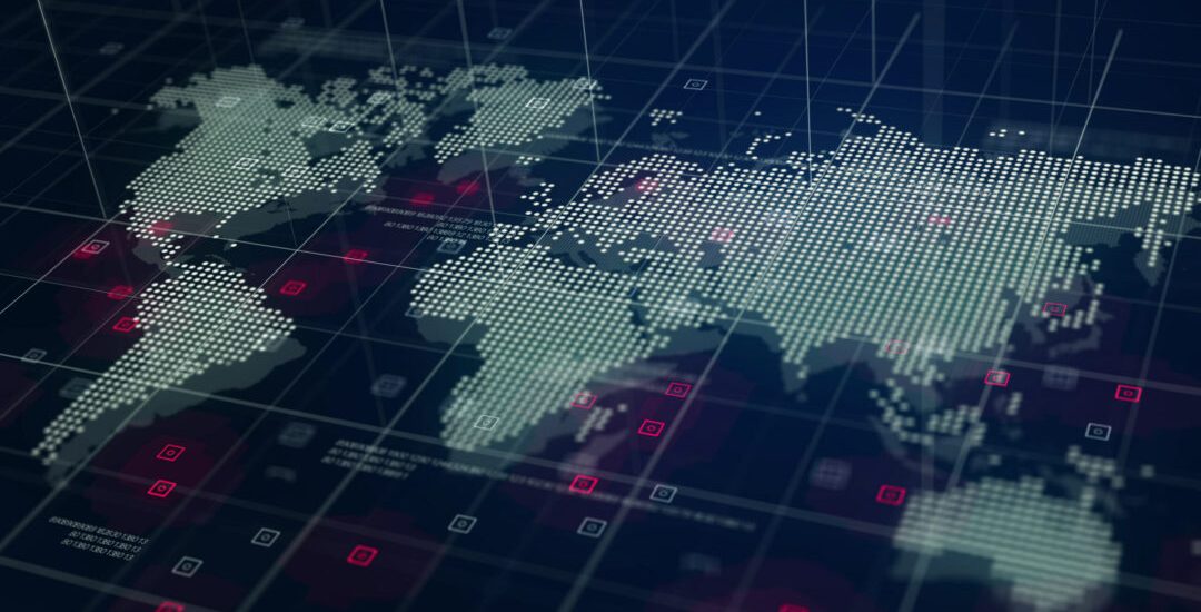 Digital World Map Hologram Blue Background