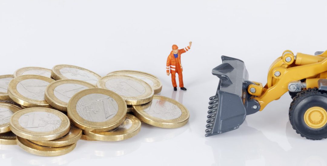 euro money coins with loader on white background