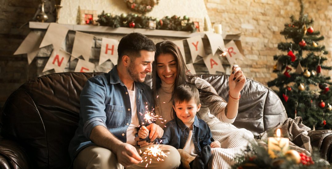 Family on Christmas with bengal lights