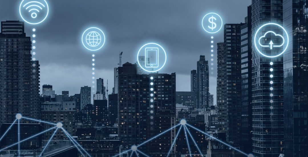 Futuristic smart city with 5G global network technology