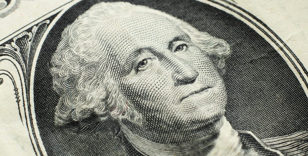 A high angle closeup shot of a dollar bill